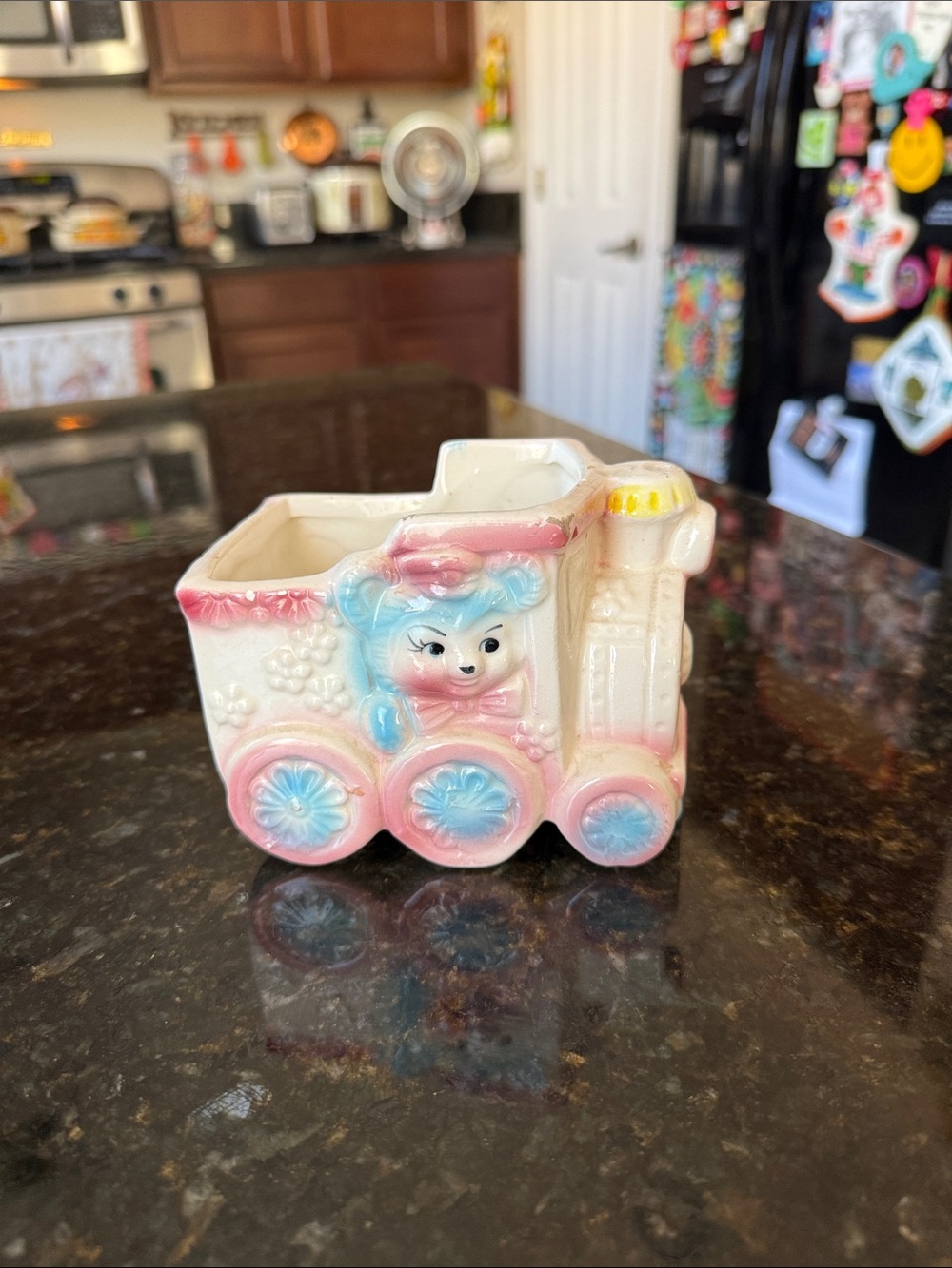 Vintage Ceramic Pastel Train Planter - Pink & Blue Planter/ Decor